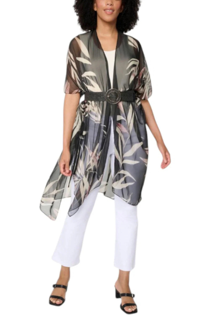 Vince Camuto Women's Printed Duster and Stretch Belt Set Black -